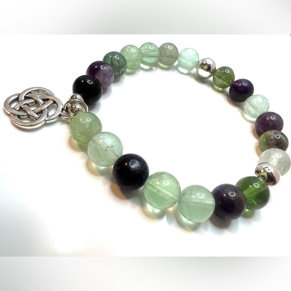 Gemstone Rope Bead Celtic Knot Charm Stretch Bracelet - Picture 3 of 3